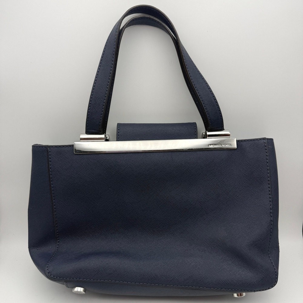 Michael Kors‎ Tote Bag Small Navy Blue Lana Saffiano Leather Silver Hardware - Picture 2 of 11